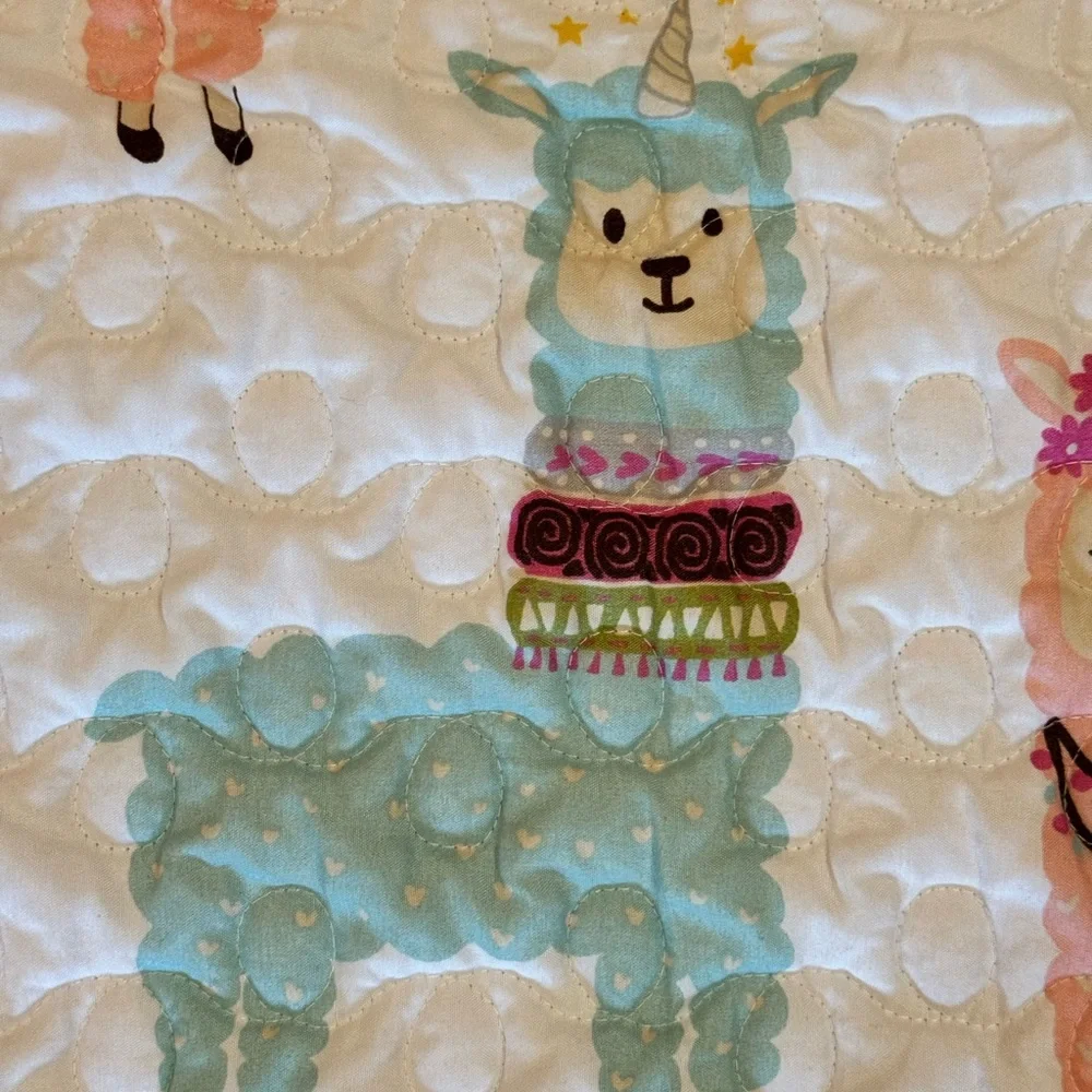 Llama Print Comforter with Pink and Blue Accents